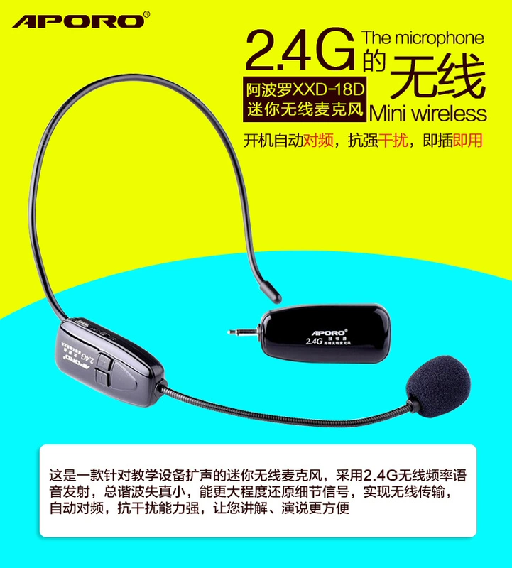 APORO 2.4G Micrô không dây Micrô Loa gắn trên máy chủ Tai nghe hiệu suất sân khấu