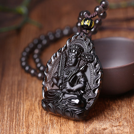 开光冰种黑曜石虚空藏菩萨生肖属牛属虎本命佛守护神吊坠