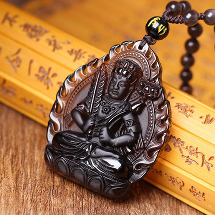 开光冰种黑曜石虚空藏菩萨生肖属牛属虎本命佛守护神吊坠