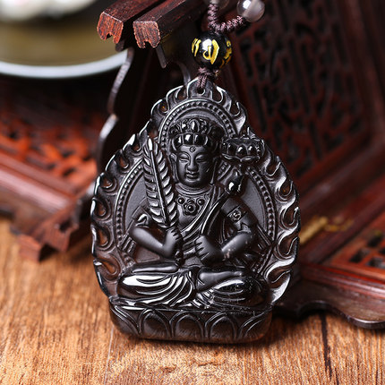 开光冰种黑曜石虚空藏菩萨生肖属牛属虎本命佛守护神吊坠