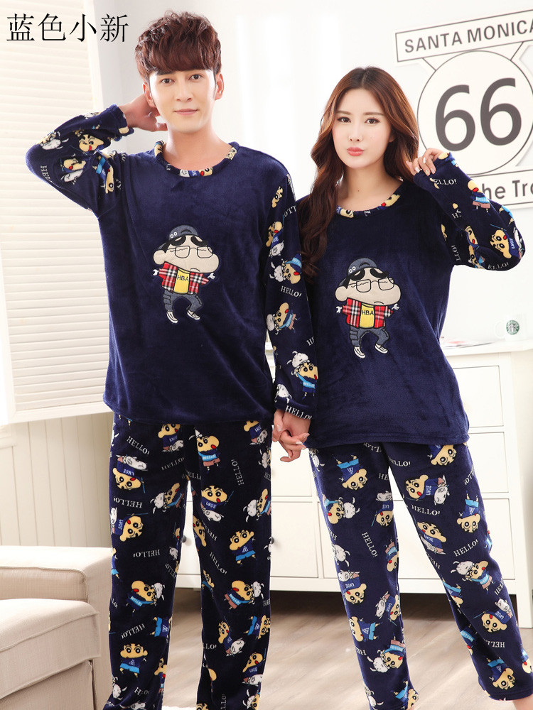Jingle mèo trẻ nam đôi đồ ngủ mùa thu và mùa đông dài tay dày flannel phim hoạt hình gấu Ben gấu cộng với phân bón XL pijama nam