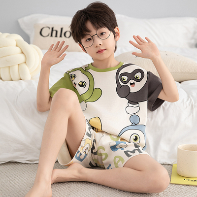 Boys' Summer Pajamas, Thin Pure Cotton Short-Sleeve, for Older Children, 2026 New Model, All-Cotton for Boys and Teenagers — 8