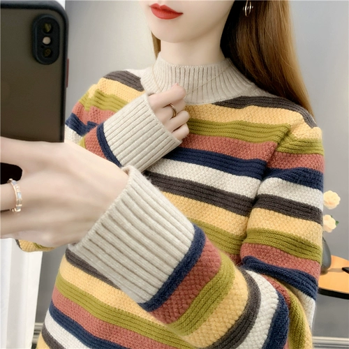 Демисезонный приятный телу свитер, высокий воротник, оверсайз, коллекция 2022, в западном стиле