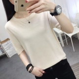 Летняя шелковая летняя одежда, трикотажная тонкая футболка, оверсайз, круглый воротник, короткий рукав