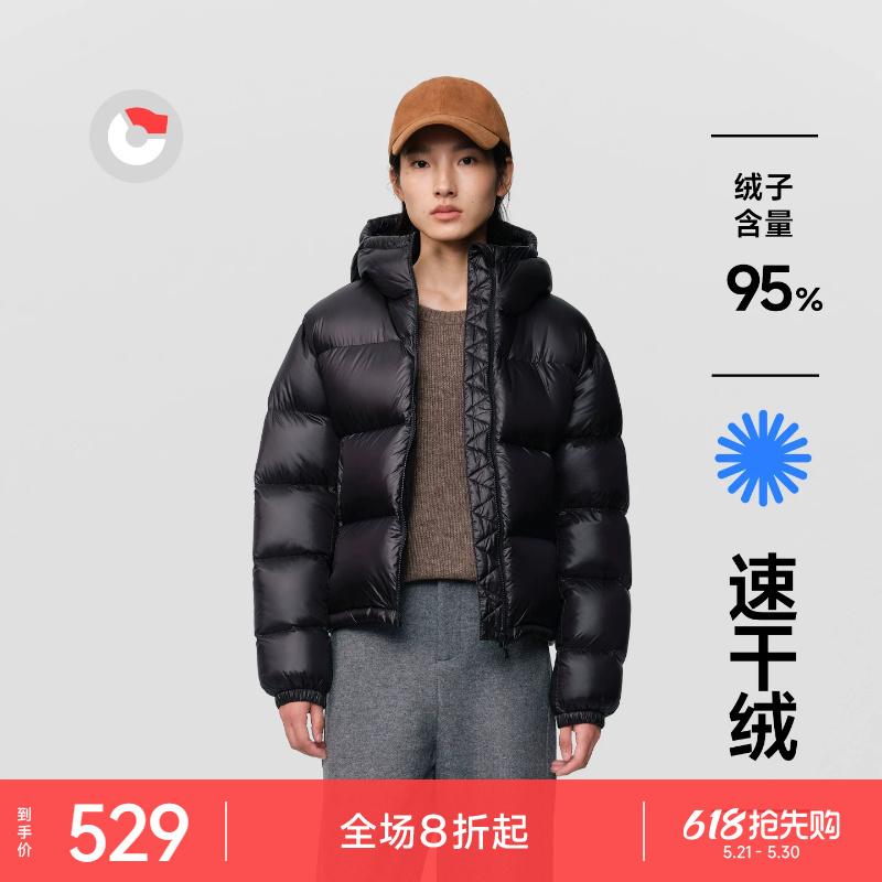 Nanny Goose [95 Quick-Dry Fleece] Women's Short down Jacket Windproof Cold-Proof Hooded Versatile Warm Coat for Winter
