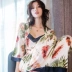 Đồ ngủ nữ mùa xuân và mùa thu băng lụa Bộ đồ ngủ ba mảnh gợi cảm phục vụ nhà mỏng phần phù hợp với phụ nữ đồ ngủ dài tay có thể được mặc đồ bộ kiểu đẹp Bên ngoài ăn mặc