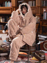 2022 Pyjamas Womens Autumn Winter Thickening Plus Suede Hat Girl Loose Flannel Suede Home Suit Suit