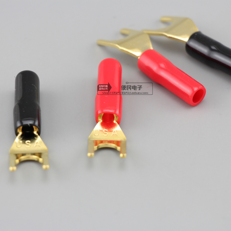 Imported usa high quality gold-plated audio Y plug pure copper horn wiring banana head Y plug speaker plug