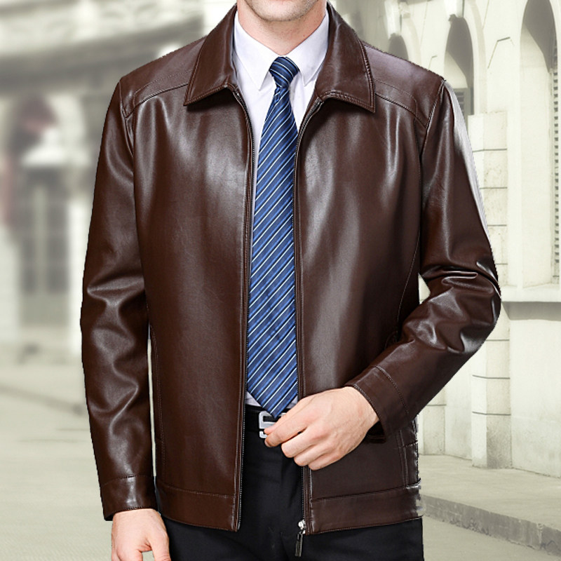 2022 Fall middle-aged men's leather leather clothing daddy dress leather jacket with old age jacket loose and slim fit large size