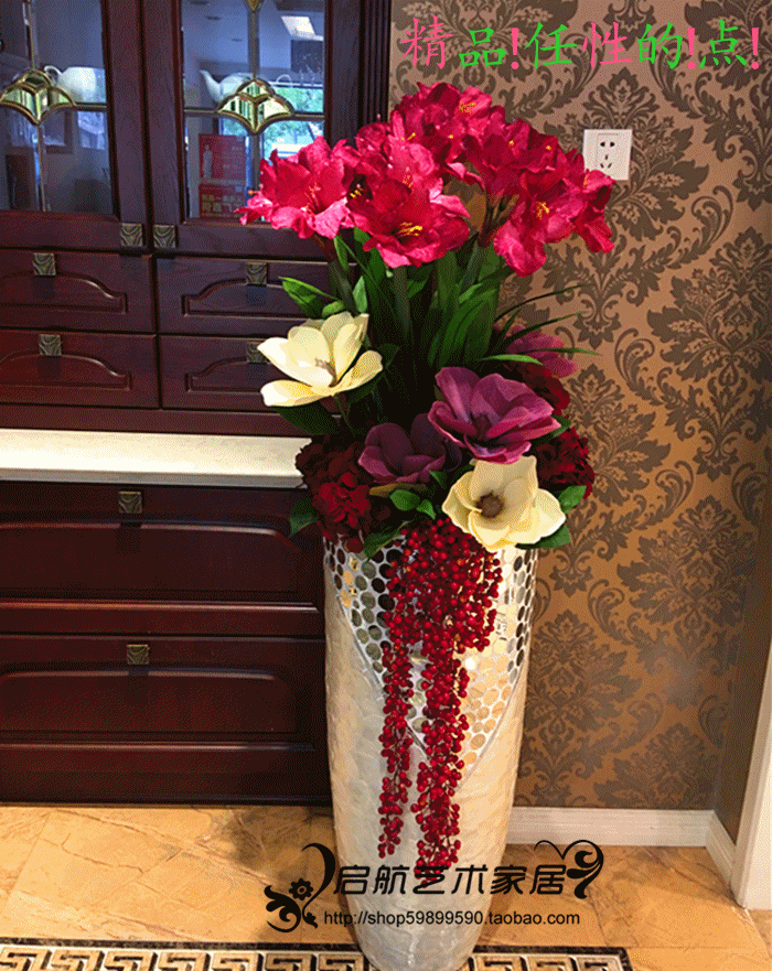 Floor-landing large vase simulation flower set living room sample room display centerhotel European style modern decoration home decoration