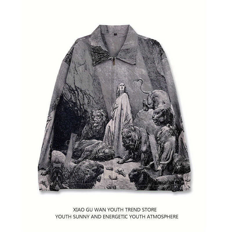 Vintage American-Style Oil Painting All-Over Print Shirt for Men and Women, Autumn National Trend, Loose and Casual Style, Versatile Couple Shirt