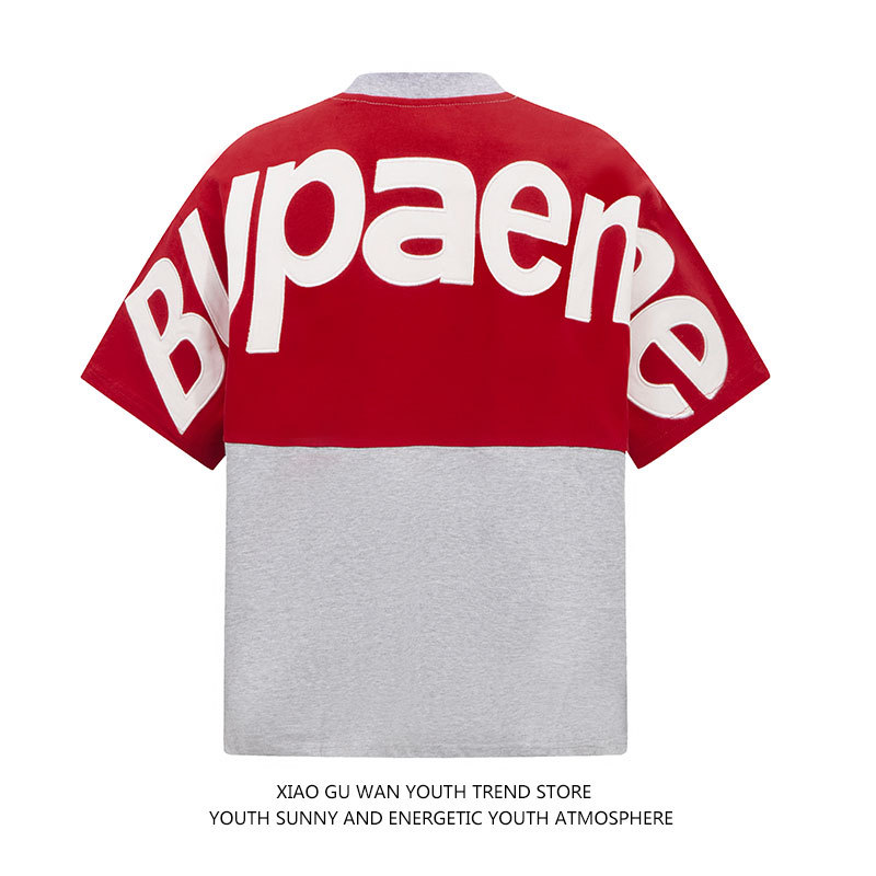 Xiaoguwan Hiphop Letter Patchwork Short-Sleeved T-Shirt for Men and Women, Summer American-Style Loose Hip-Hop Couple T-Shirt