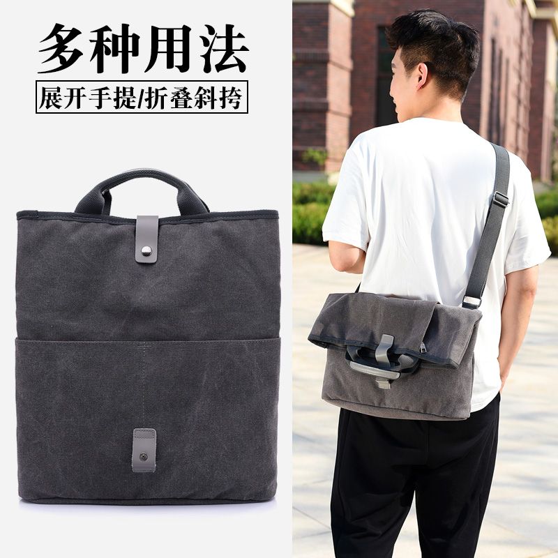 Men's canvas Korean version Trend bag Single shoulder inclined satchel handbag with multifunction casual bag computer bag student bag