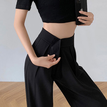 Summer slim fit black broadlegged pants female small taller waist pituitary and casual straight drum Loose Mopping Ice Silk Sissy Pants