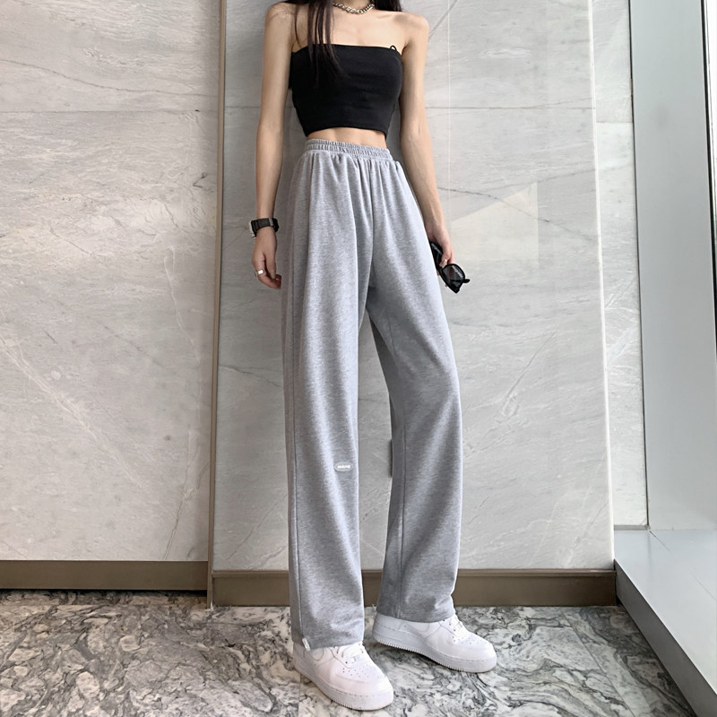 Clearance Zhengzhou women's pants gray sports pants women's spring and autumn thin all-match plus velvet loose straight wide-leg casual thick cotton pants