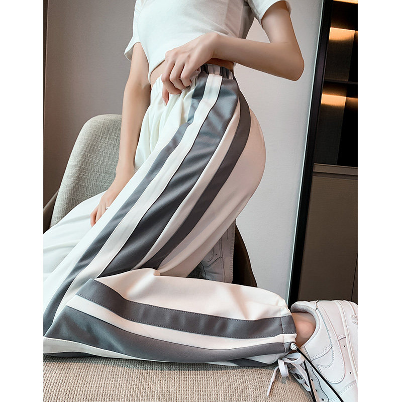 White Sports Pants Woman Summer Thin style Loose Bunches Light Cage Pants Mosquito Repellent Casual Thick Cotton Pants Straight Drum Wide Pants Spring Autumn