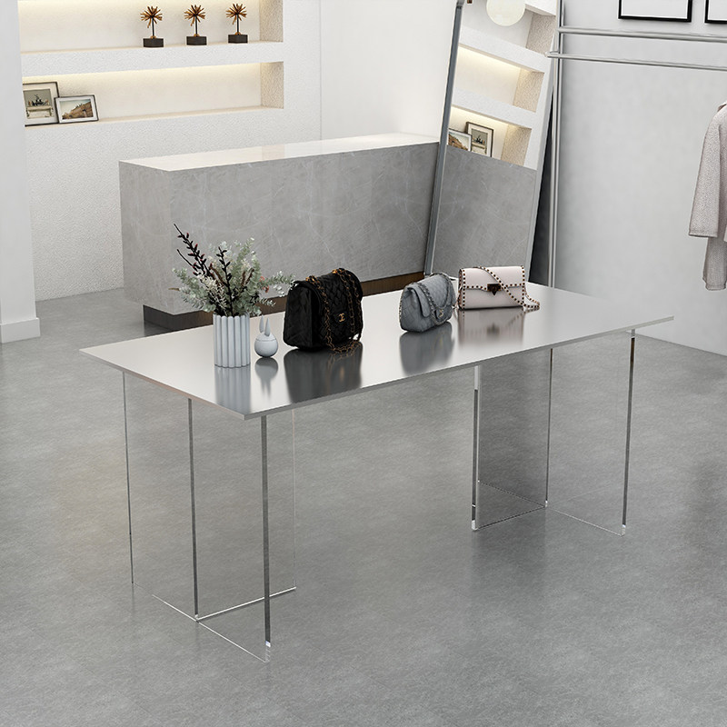 Stainless steel mid-island display stand, acrylic rack clothing store, rectangular display props in the middle of the table