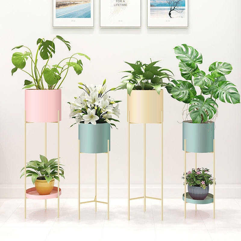 Nordic iron flower stand indoor living room light luxury simple floor-standing decorative flower stand household balcony flower pot shelf