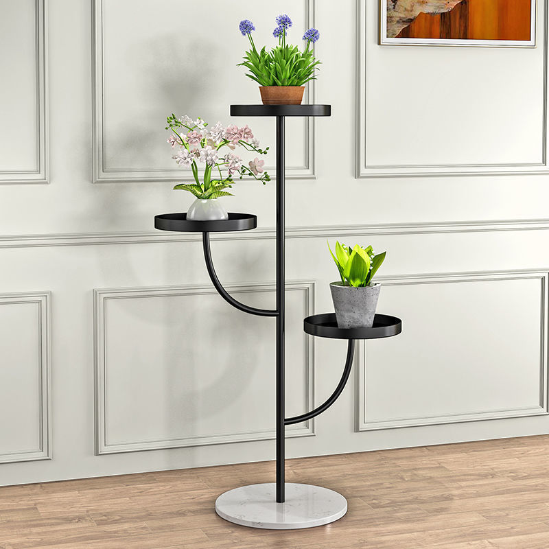 Nordic Flower Shelf Living Room Home Floor Flower Pots Shelf Multilayer Balcony Shelving Gold Gmarble Flower Shelf