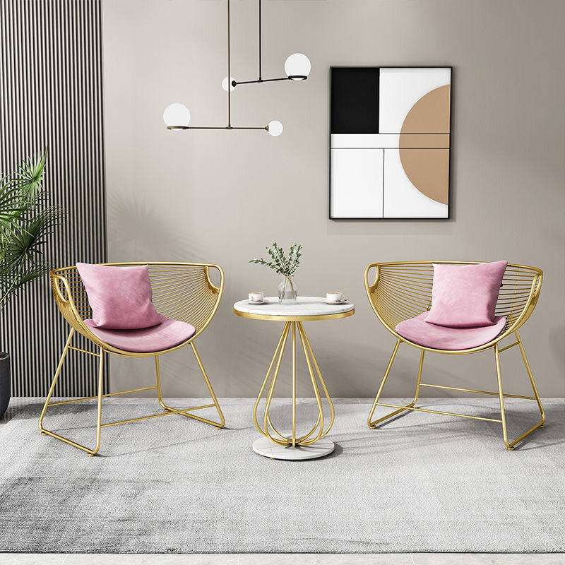 Balcony Table And Chairs Net Red Home Light Lavish Small Round Table Tea Table Chair Composition Brief Courtyard Iron Art Casual Coffee Table