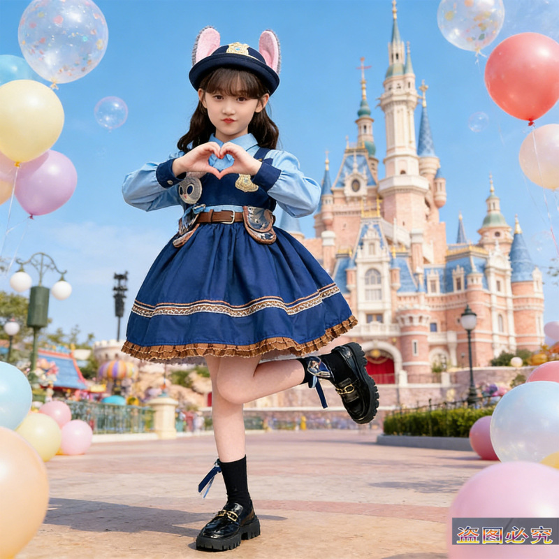 Children's Bunny Police Officer Cosplay Costume Little Girl Lolita Princess Dress Judy Zootopia Dress Autumn Outfit