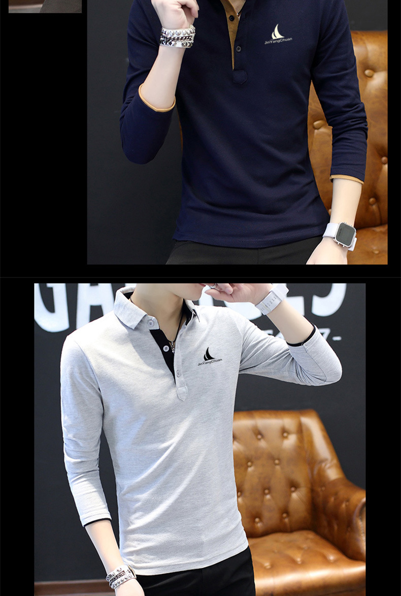 Áo thun cotton nam mùa hè 2018 dài tay cổ chữ V phiên bản Hàn Quốc áo thun polo thương hiệu áo thun nam polo trắng