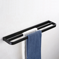 German Nordic Black 304 Stainless Steel Wool Towel Rack Towel Double Bar Toilet Shelve Bathroom Hardware Pendant