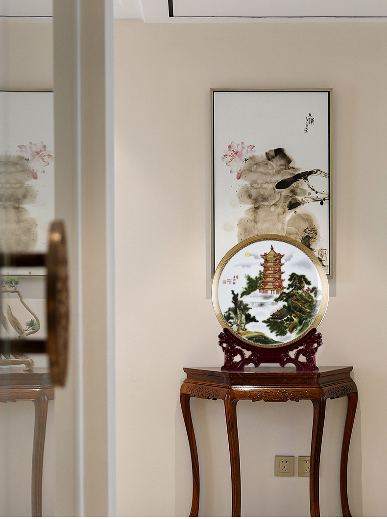 The Big four towers decorative plate of rich ancient frame of jingdezhen ceramics shanshui landscape wine sitting room adornment is placed