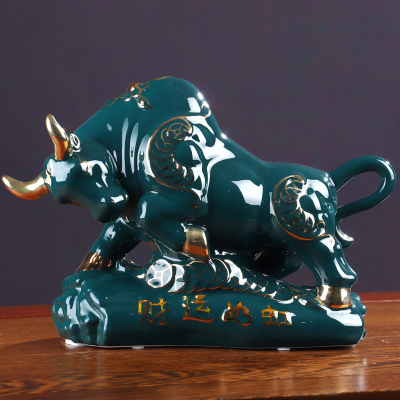 The year of The ox of jingdezhen ceramics furnishing articles sitting room adornment rich ancient frame of new Chinese style wine The opened arts and crafts