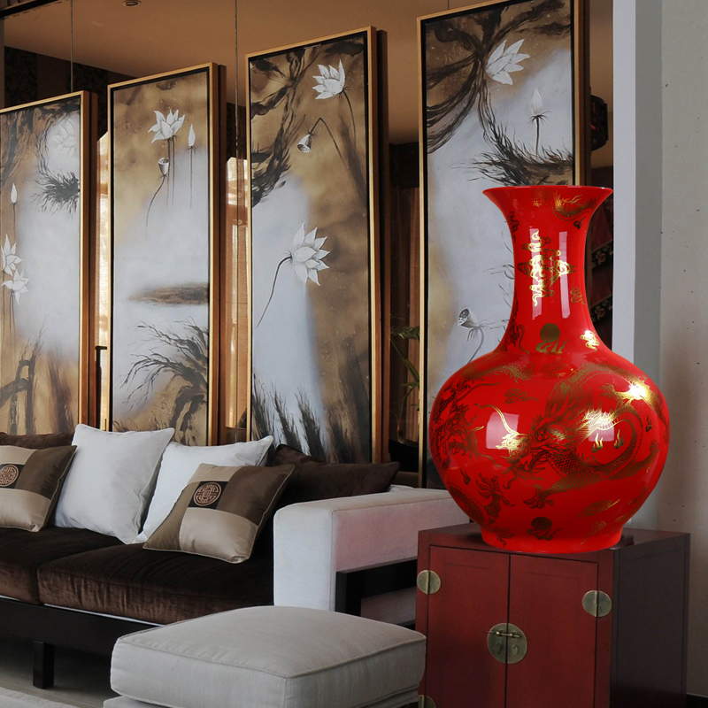 Chinese vase Chinese red crystal glaze ceramic vase landing place flower arranging large dragon porcelain jingdezhen sitting room