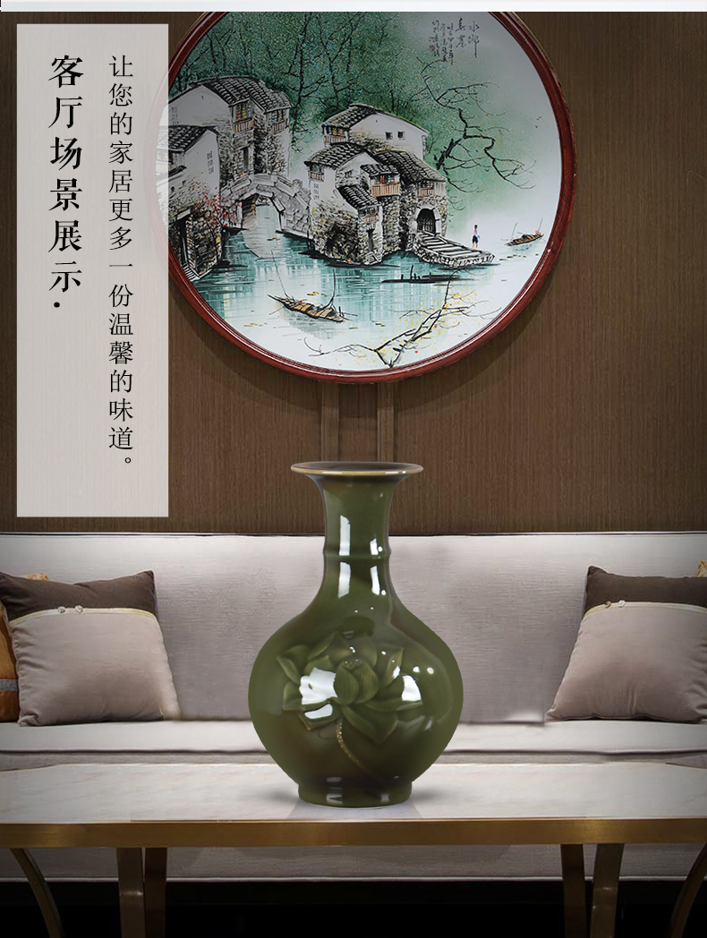Longquan celadon vase furnishing articles of jingdezhen ceramic flower arrangement sitting room antique Ming and the qing dynasties glaze TV ark, decorative arts and crafts
