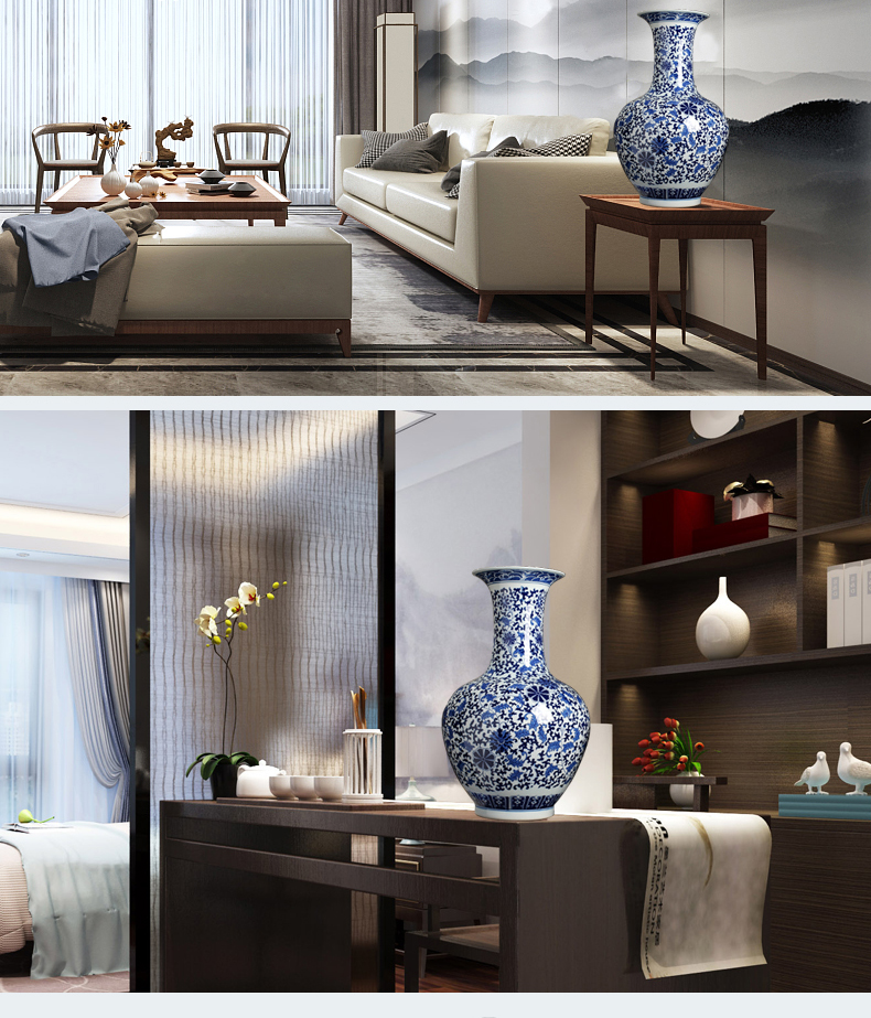 Archaize of large blue and white porcelain vase furnishing articles of jingdezhen ceramic sitting room of Chinese style household flower arranging decorative arts and crafts