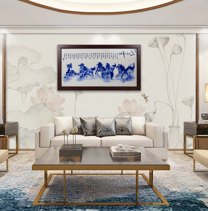 The Business needs of new Chinese style adornment sitting room hangs a picture of jingdezhen ceramic painting heart sutra sofa setting wall painting murals