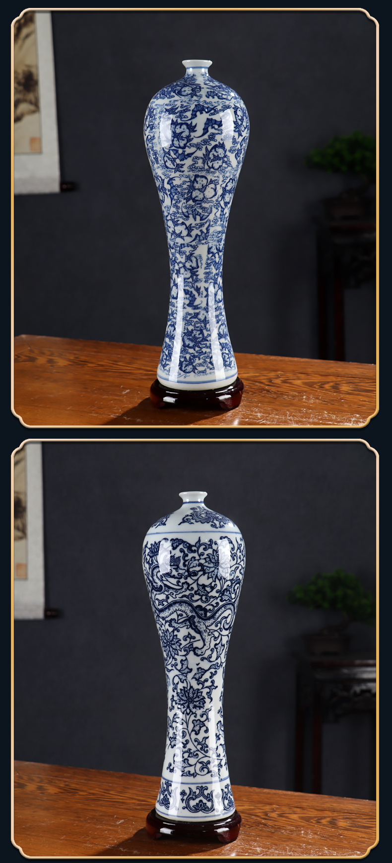 Combination of blue and white porcelain vase furnishing articles flower arranging archaize sitting room adornment Chinese jingdezhen ceramics high landscape model