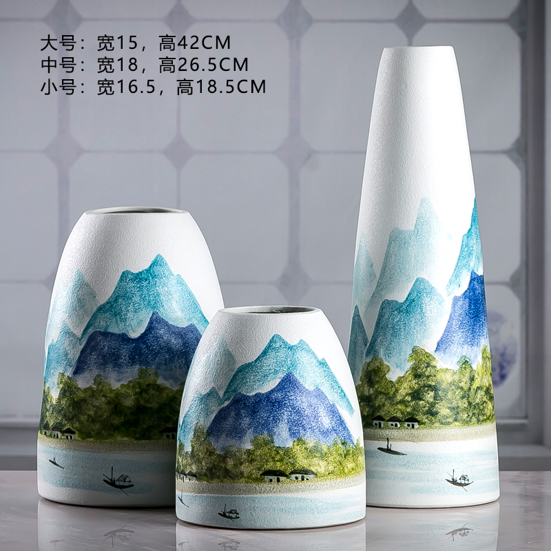 Hand - made vases, three - piece ceramics furnishing articles sitting room light flower arranging dried flowers, northern Chinese style decoration key-2 luxury decoration