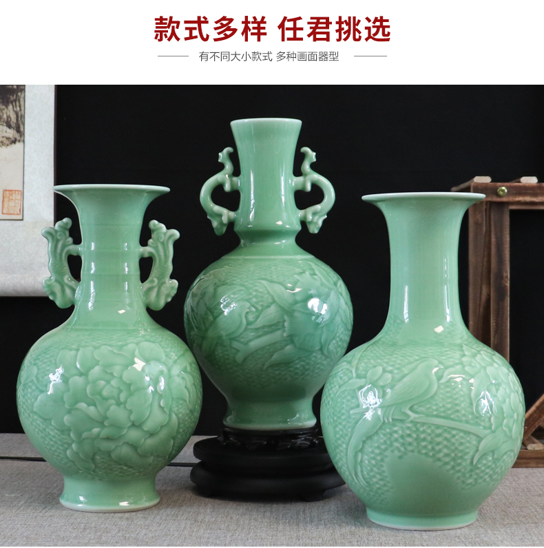 Furnishing articles relief handicrafts gourd vase of jingdezhen ceramics dry flower arranging hankage green glaze little sitting room adornment