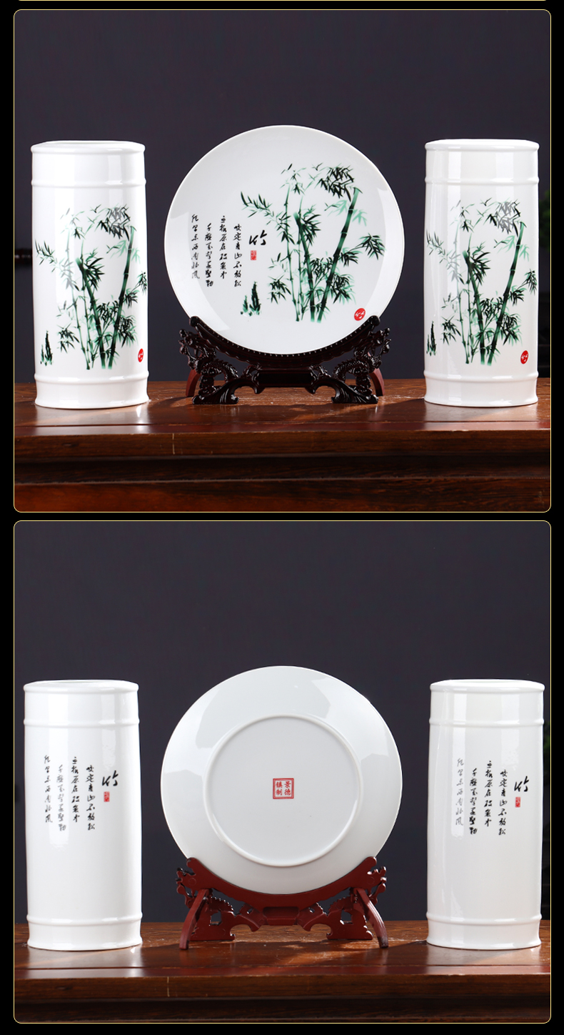 Bamboo tube bottle three - piece jingdezhen ceramics furnishing articles of the new Chinese style wine sitting room adornment rich ancient frame small craft