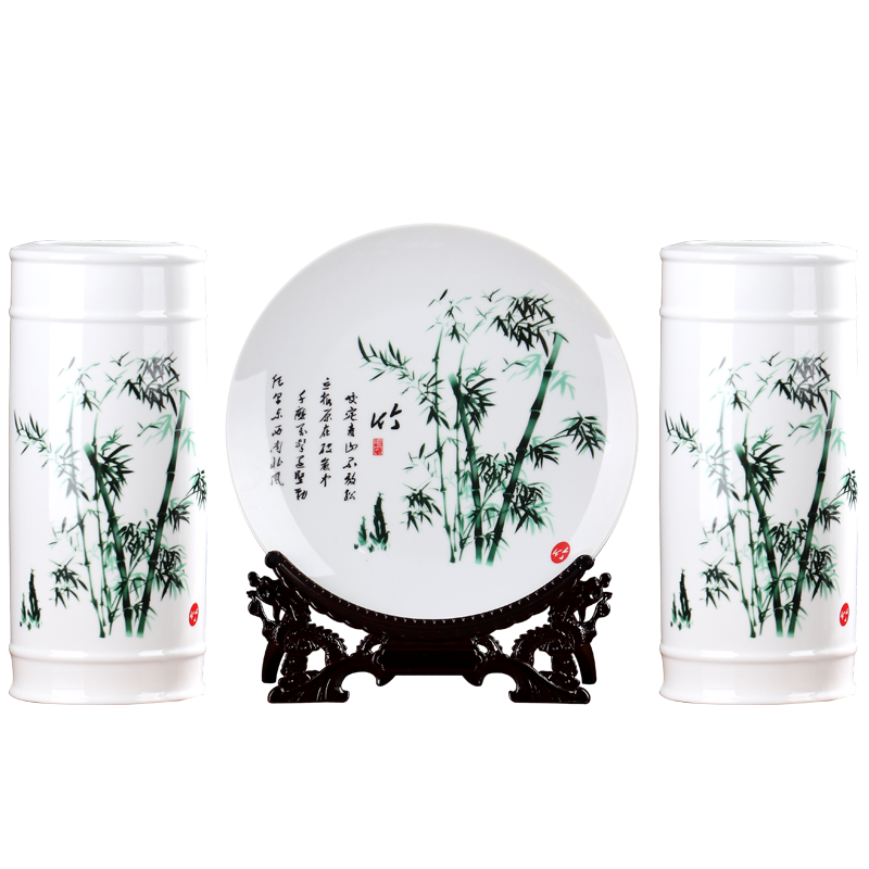 Bamboo tube bottle three - piece jingdezhen ceramics furnishing articles of the new Chinese style wine sitting room adornment rich ancient frame small craft