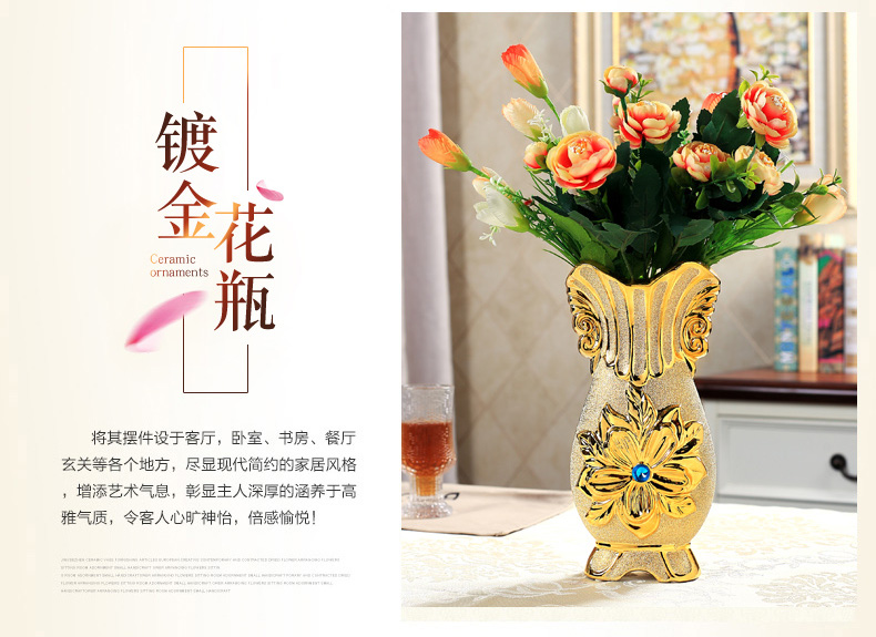Jingdezhen gốm mạ vàng đồ trang trí bình nhỏ phụ kiện nhà Châu Âu sáng tạo hoa khô hoa sắp xếp phòng khách trang trí chậu cây thủy sinh