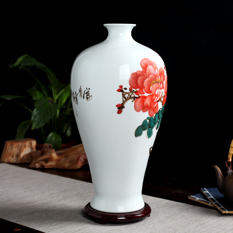 Jingdezhen checking ceramic vase furnishing articles 041 hand - made sitting room dry flower of new Chinese style decoration decoration