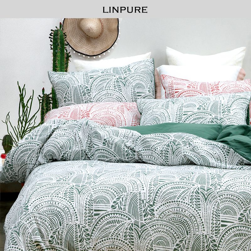 Blue Platinum Four Pieces Cotton Linen Sheets Quilt Cover Pure Cotton Beds Bedding Stone Bamboo Desert Printed Bed Goods Summer