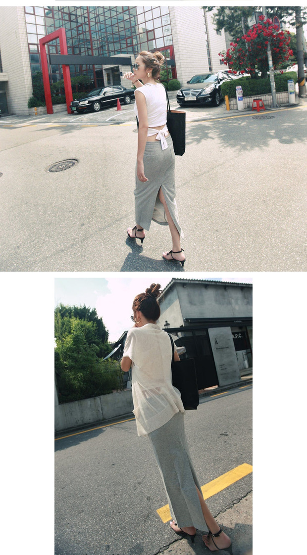 Xuân-Hè 2019 phiên bản Hàn Quốc mới của nữ size lớn sau váy xẻ váy dài váy nửa váy cotton ôm hông thon dài - Váy chân váy chữ a công sở