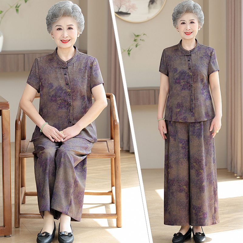 Grandma's Short-Sleeved Shirt, Elderly Summer Clothes, Women's Plus Size Tops, Mom's Summer Wide-Leg Pants Suits, Clothes for the Elderly Grandma's Short-Sleeved Shirt, Elderly Summer Clothes, Women's Plus Size Tops, Mom's Summer Wide-Leg Pants Suits, Clothes for the Elderly