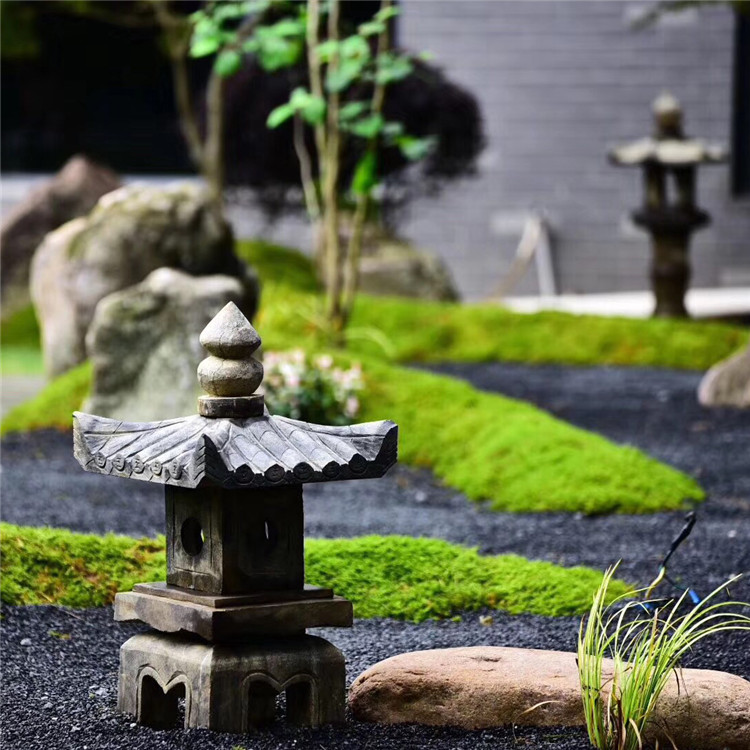 Green Stone Carved Stone Lantern Outdoor Imitation Ancient Lamp Green Stone Garden Days Style Villa Courtyard House Lamp Straw Terrace Lamp Solar Lamp