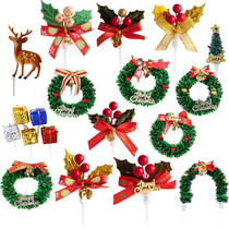 Christmas cake decoration Christmas tree grass circle leaves elk gift bag Cedar Bell Christmas card plug-in ornaments