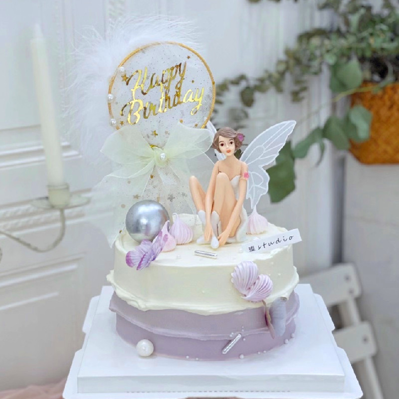 Flower Fairy Cake Decoration Hem Solid Plastic White Flowers Fairy Suit With Wings Little Fairy Baking Dress