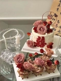 Новый китайский свадебный десертный торт украшения Red Hi помолвка, свадебная розовая цветочная бумага чашка -в