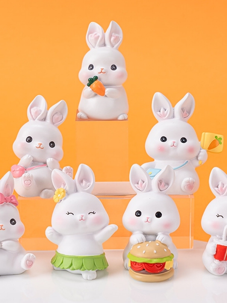 Cute Resin Bunny Pastoral Style Cake Decoration