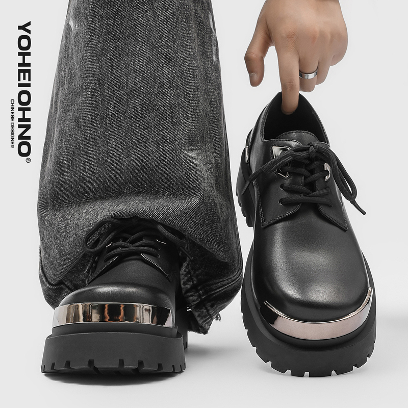 [Same Style as Tan Jianci] Black High-End Derby Shoes for Men, Thick-Soled Height-Increasing Cleanfit Casual Work Leather Shoes