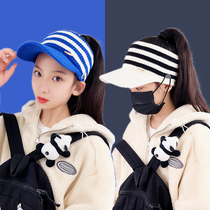 Autumn new 2022 girl horse tail cap child striped hat girl hair cap warm cap